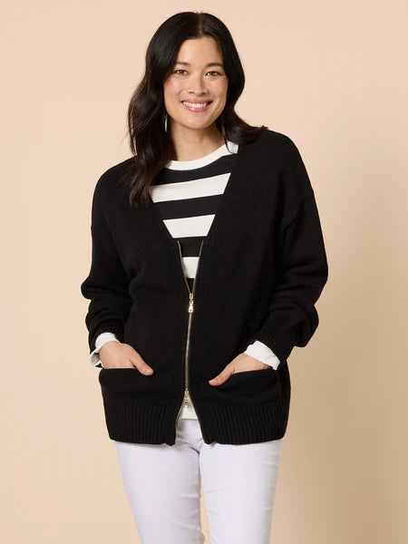 Manhattan Zip Cardi- Black