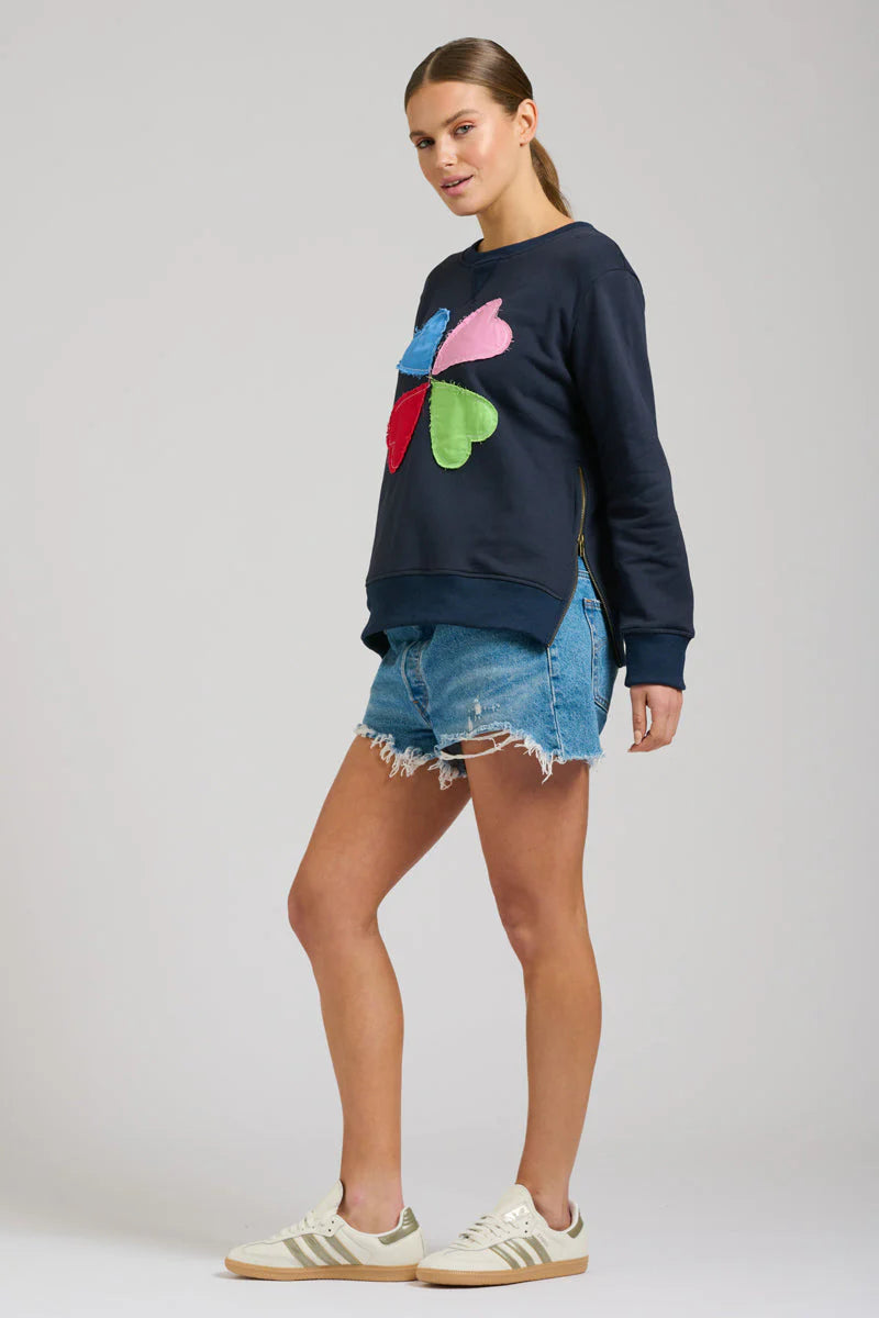 Zipside Classic Cotton Sweatshirt - French Navy Hearts