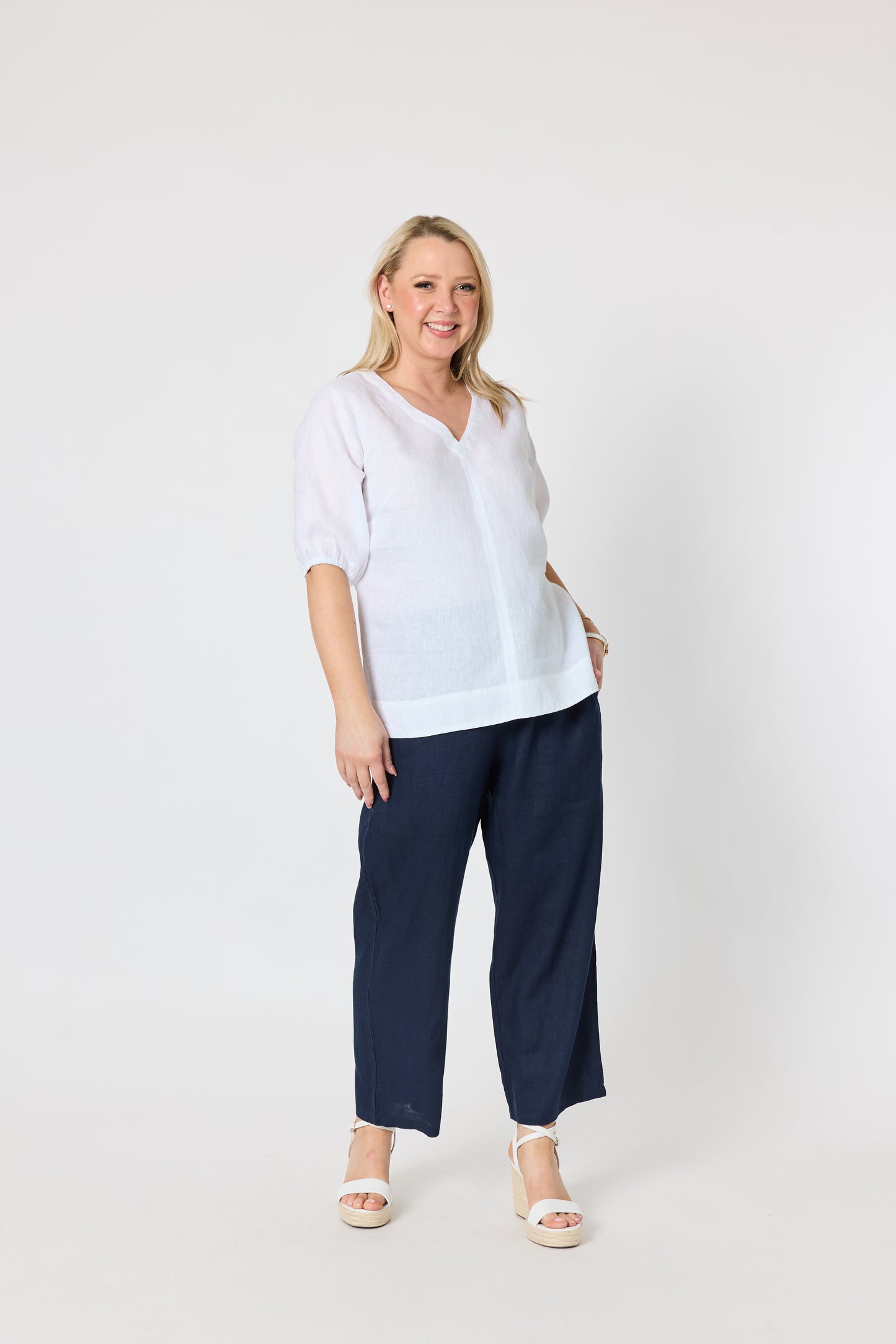 Anna V-Neck Linen Top - White