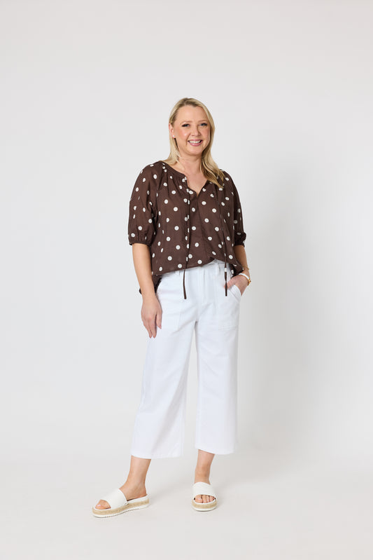 Riviera Cotton Spot Top - Coffee