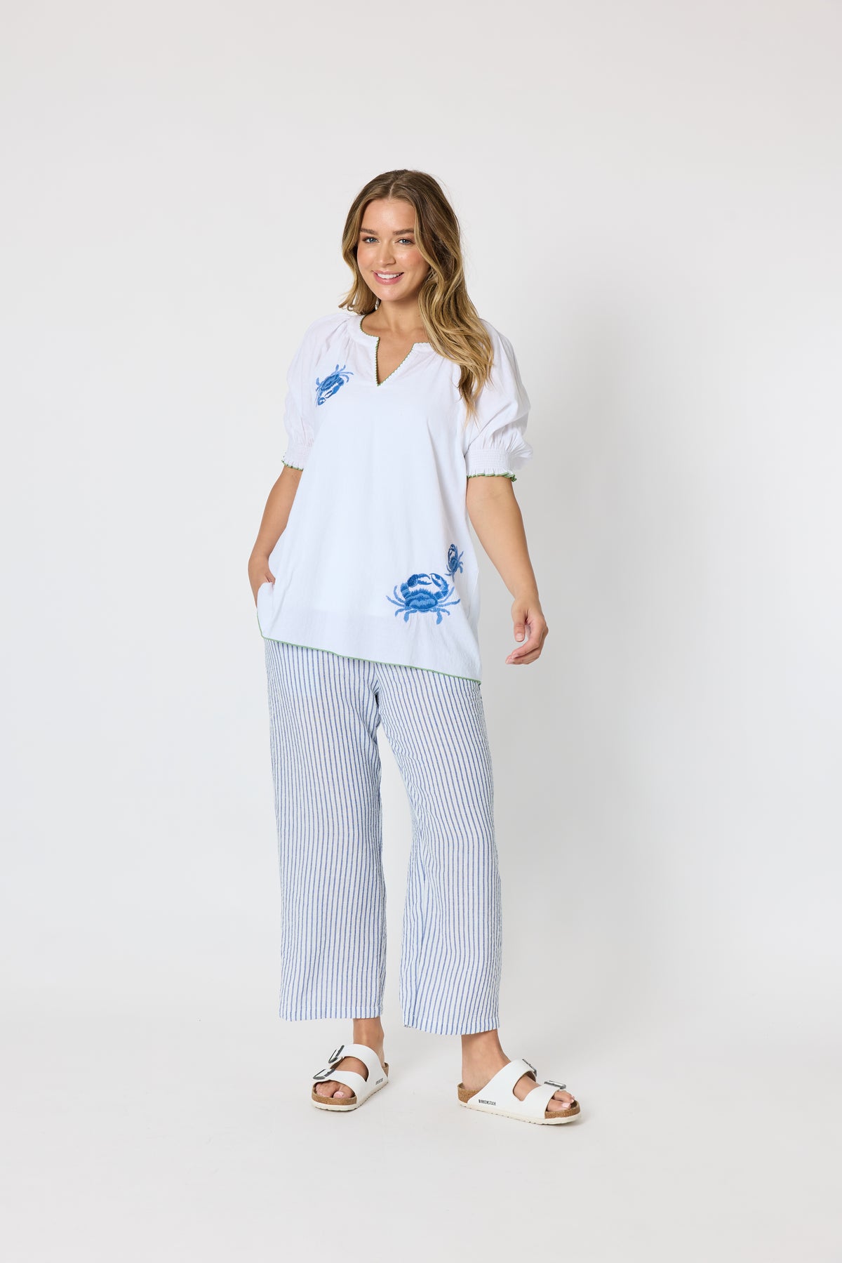 Amalfi Stripe Pant - Azure/White