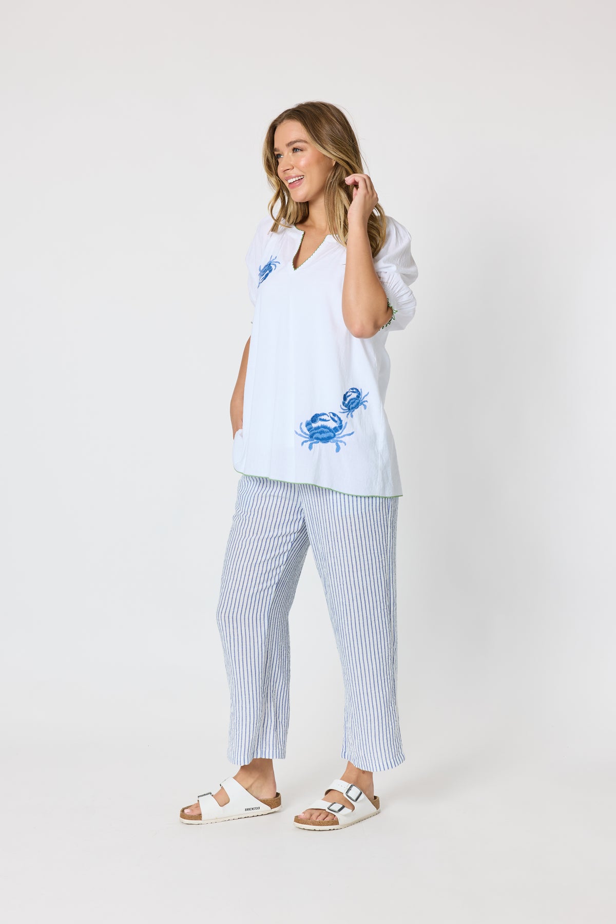 Amalfi Stripe Pant - Azure/White
