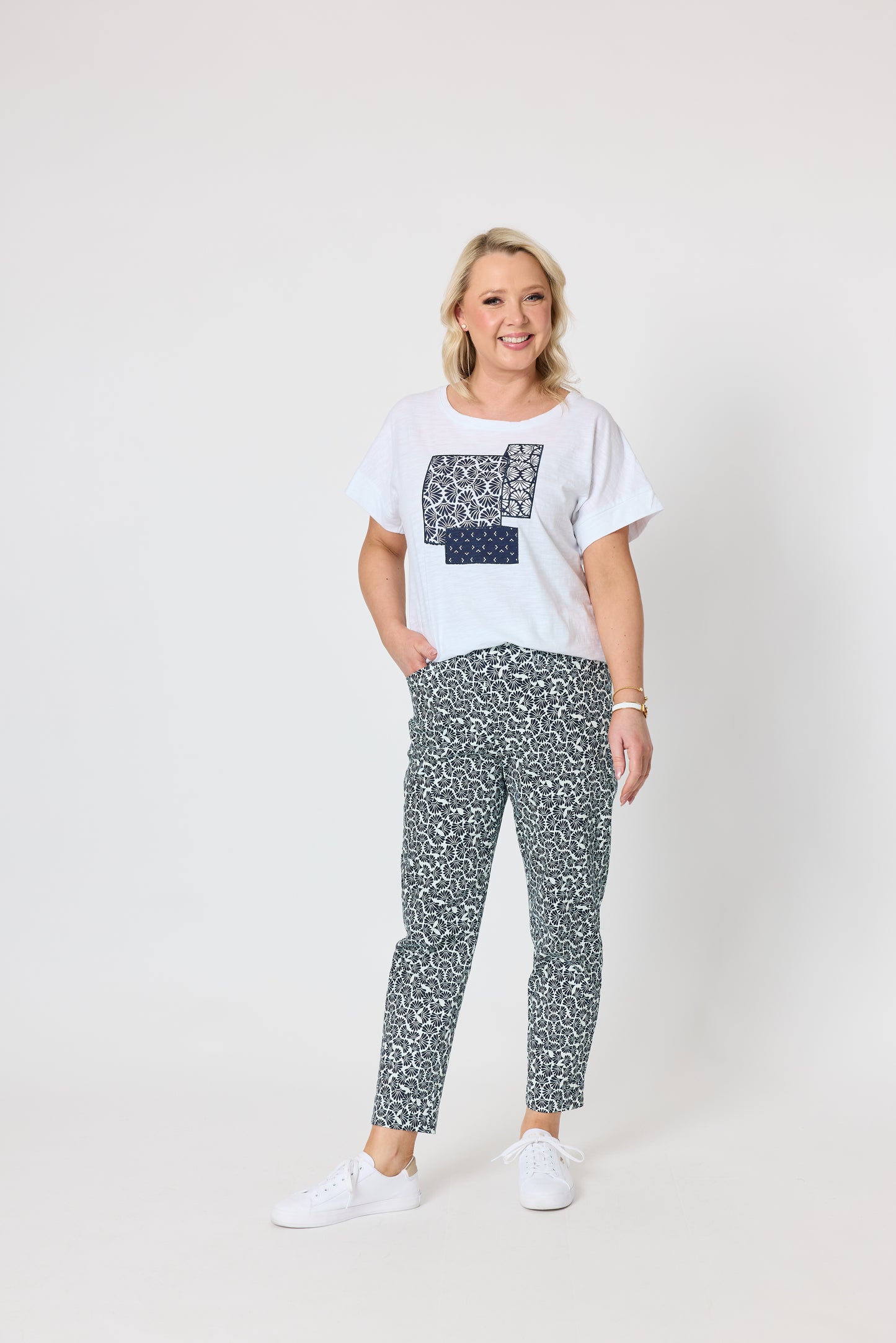 Oasis Print Pant - Navy