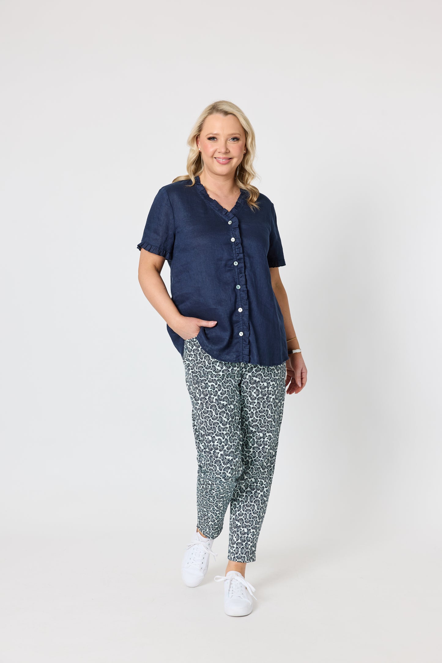Oasis Print Pant - Navy