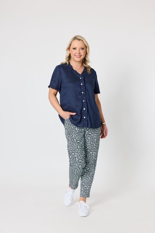 Oasis Print Pant - Navy