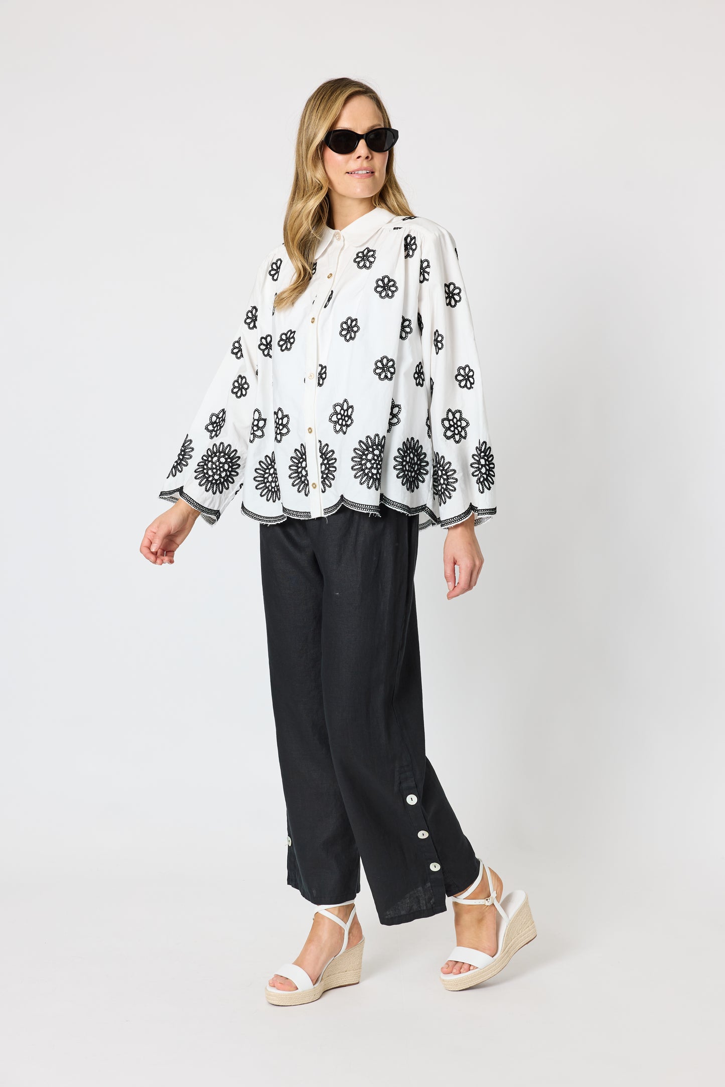 Paloma Embroidered Shirt - White/Black