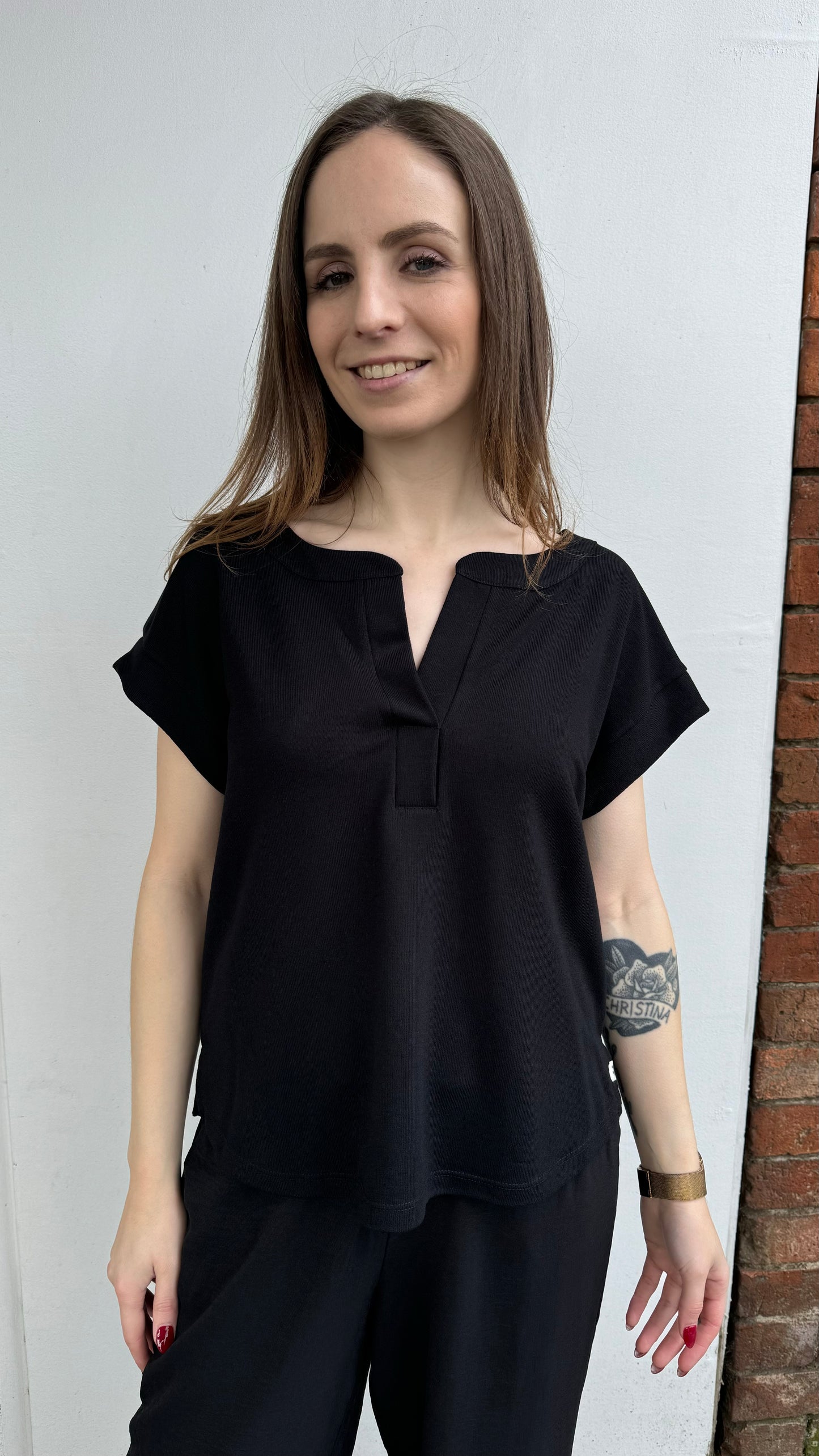 Paz Torras Mandarin Collared Tshirt - Black