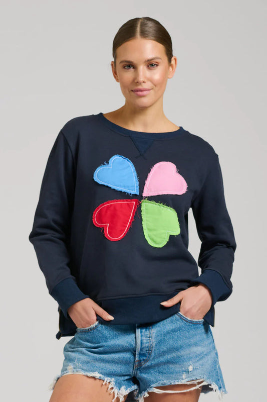 Zipside Classic Cotton Sweatshirt - French Navy Hearts
