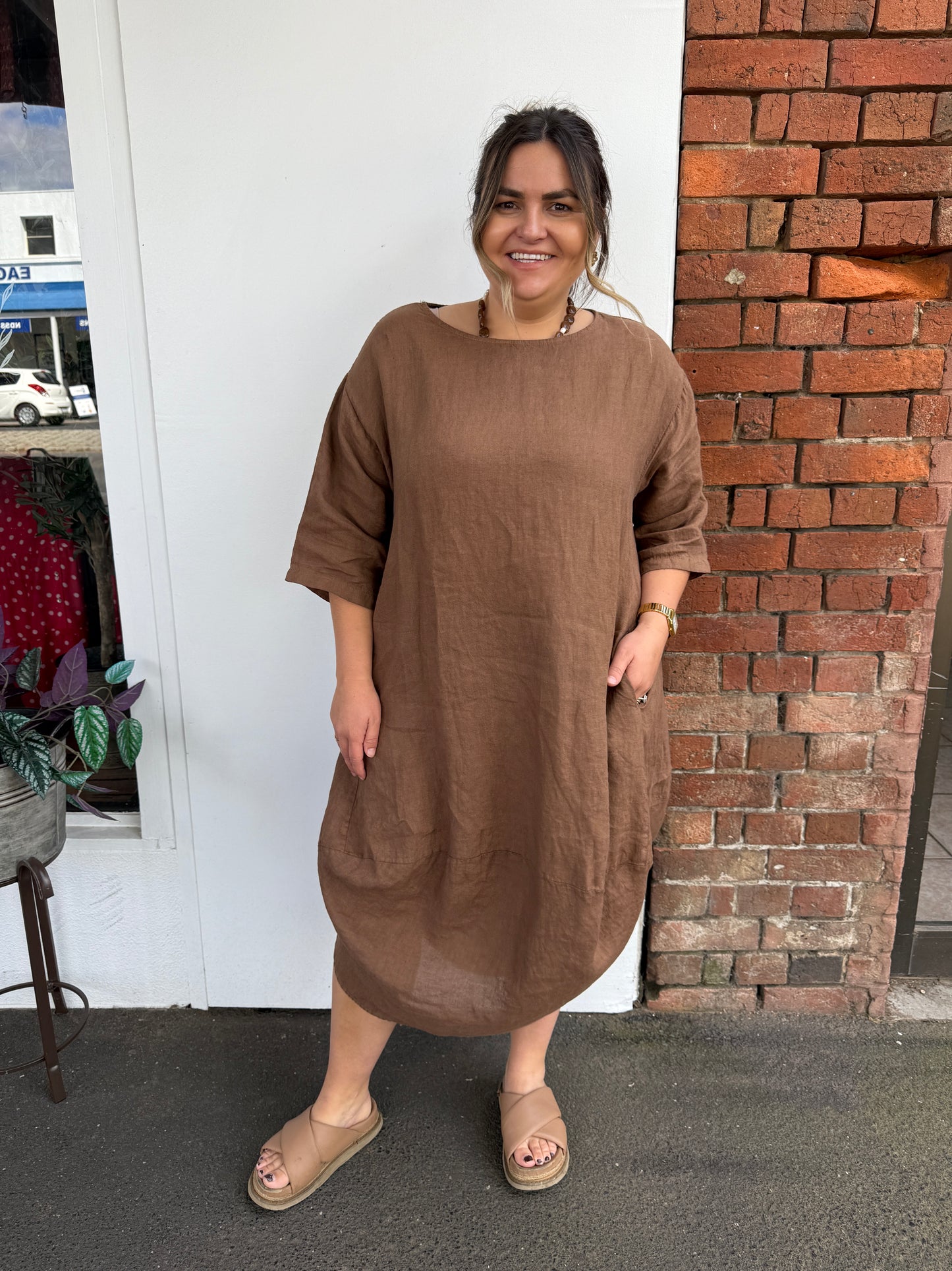 Scalloped Edge Dress - Tobacco