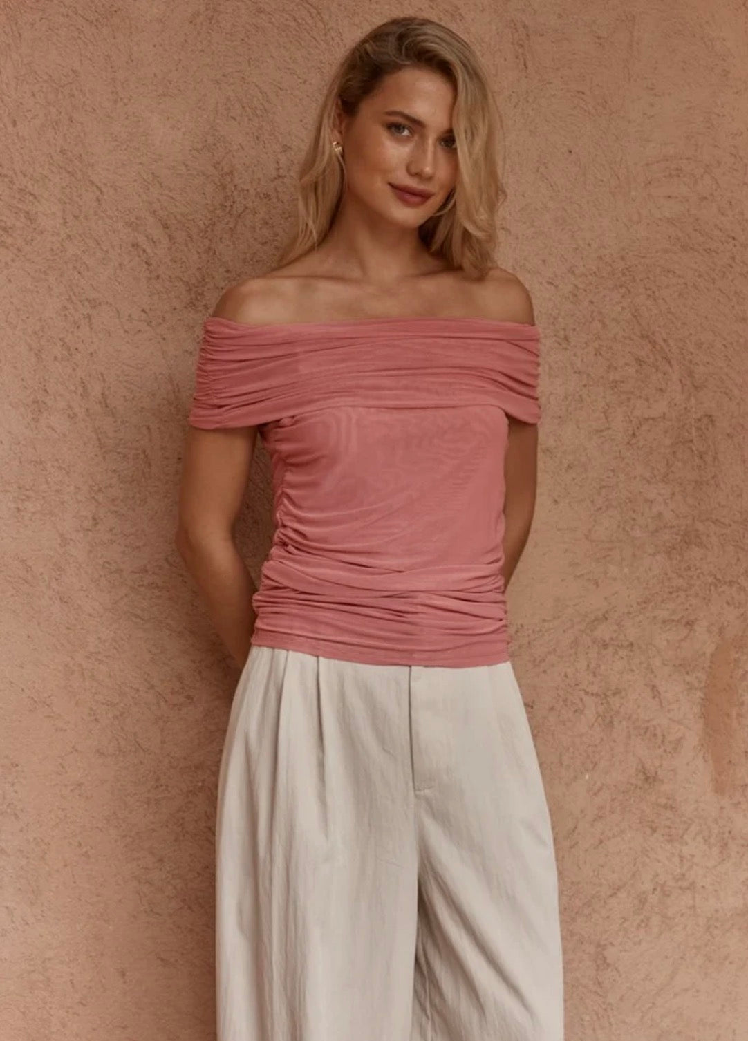 Jordan Off Shoulder Top - Burnt Pink