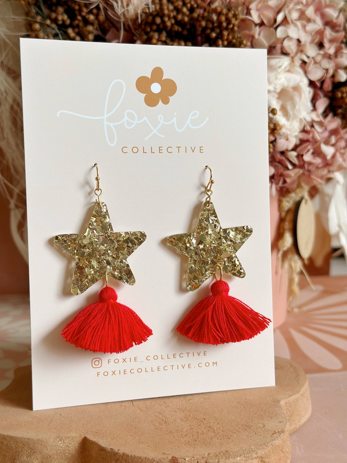 Star Dust Dangles | Gold Sparkle + Red