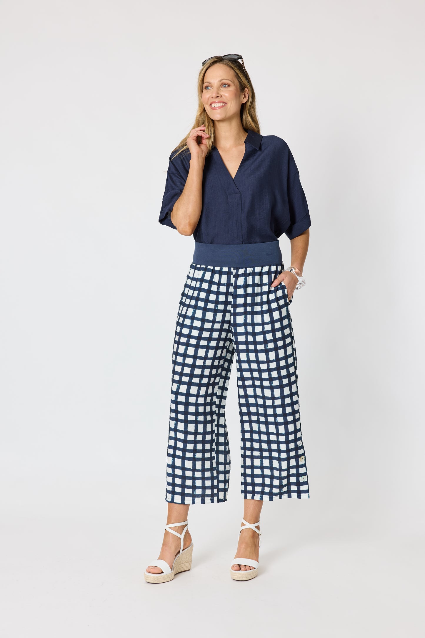 Monaco Grid Pant - Navy