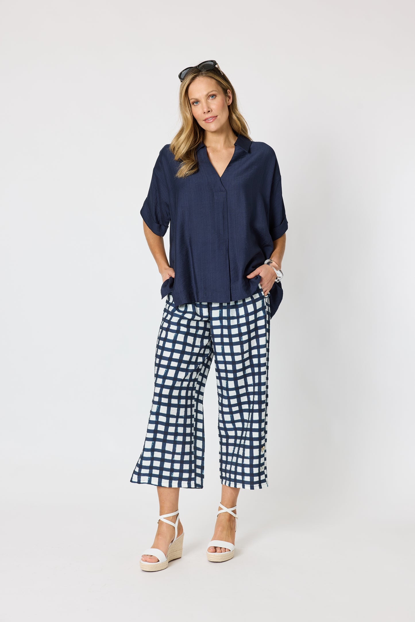 Monaco Grid Pant - Navy