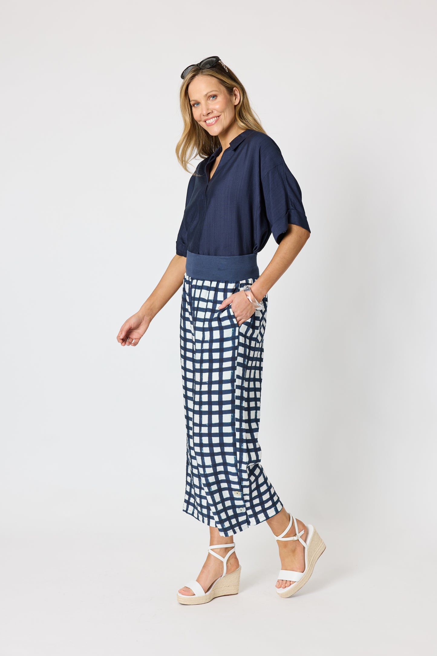 Monaco Grid Pant - Navy