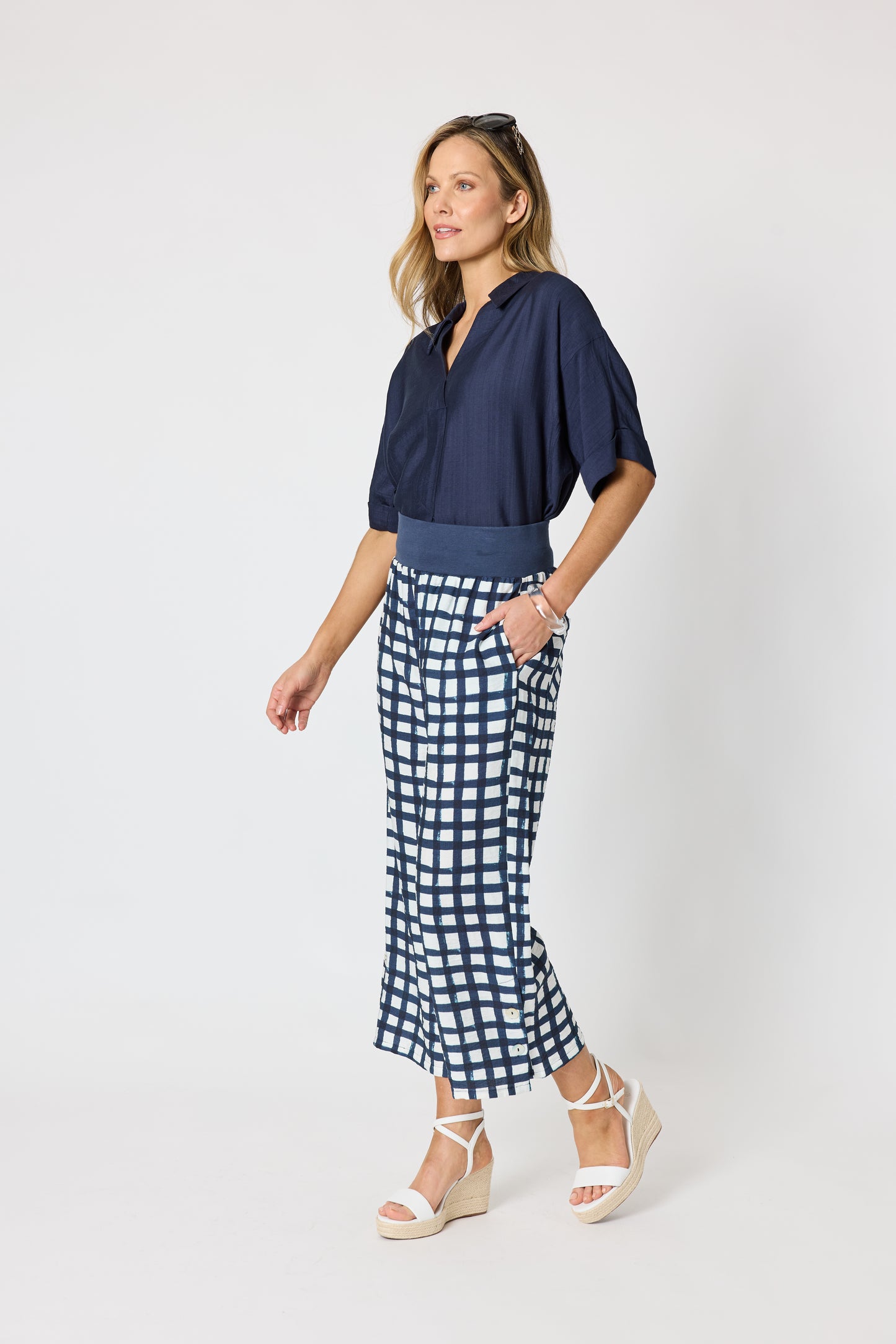 Monaco Grid Pant - Navy