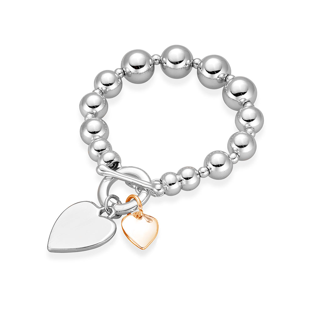 Allure Two Tone Heart Fob Bracelet - Silver