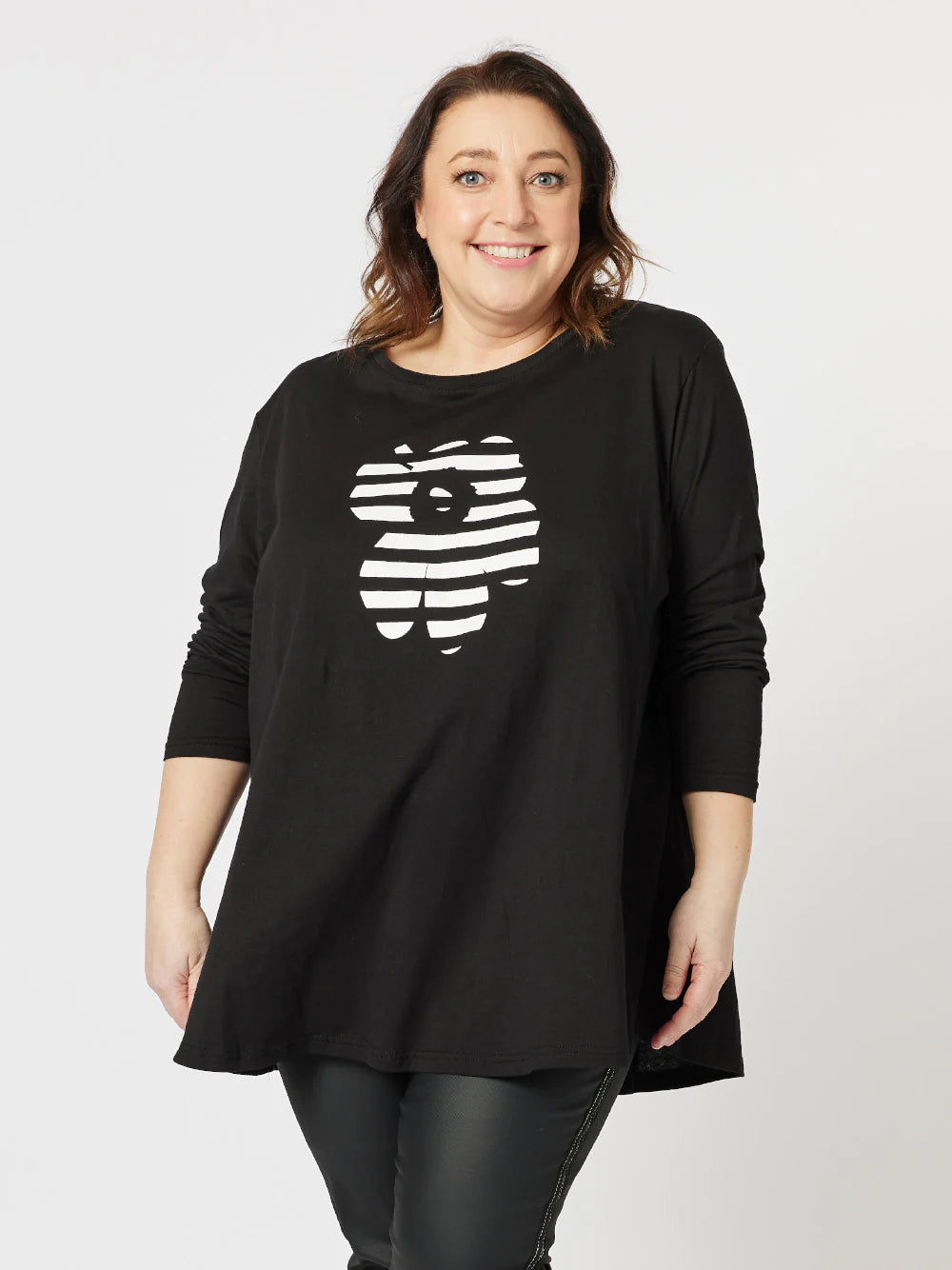 Stripe Daisy T-Shirt - Black