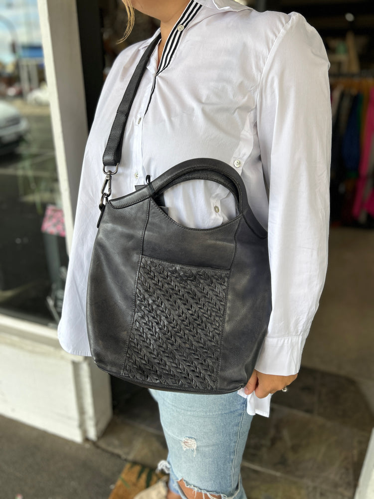 Woven Leather Bag - Steel