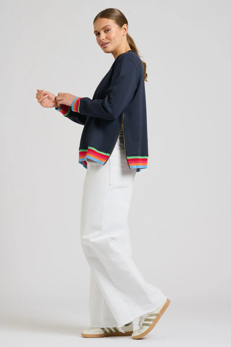 Zipside Classic Cotton Sweatshirt - French Navy Rainbow