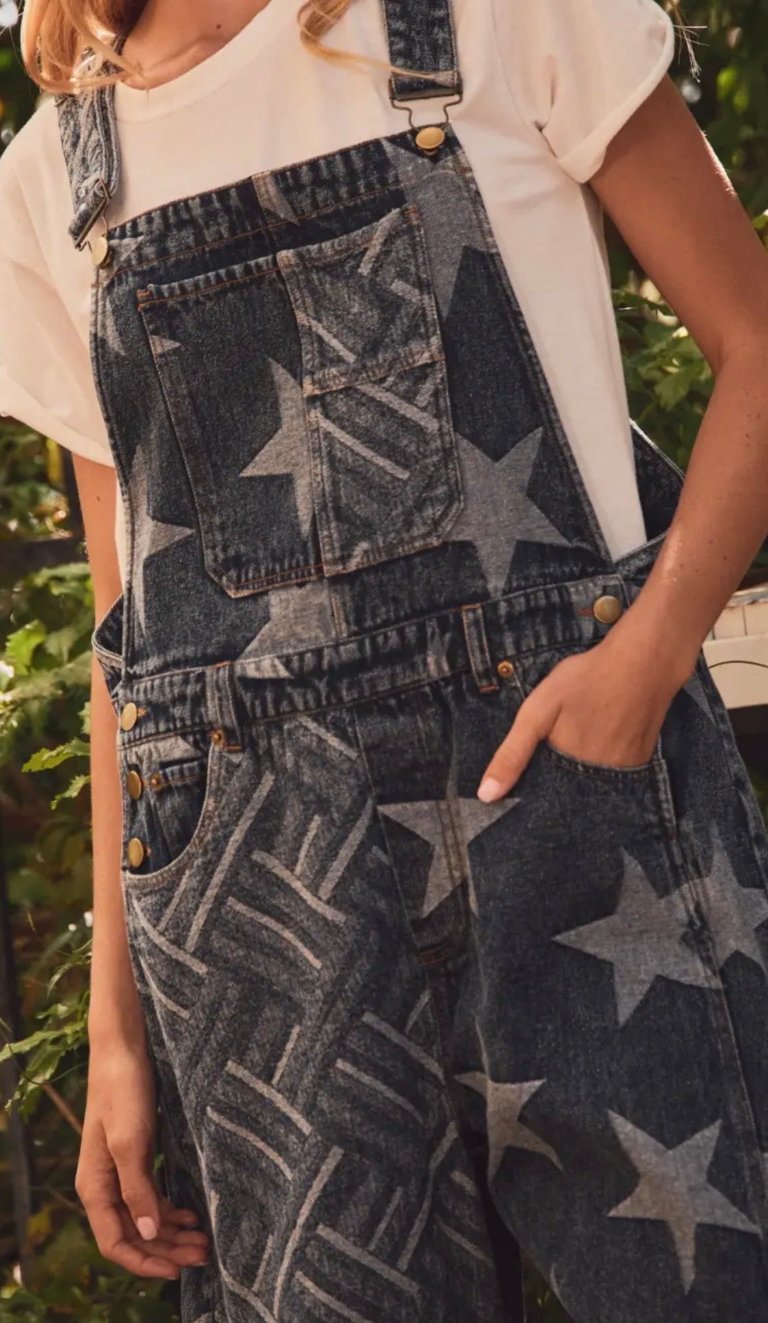 Patchwork Barrel Leg Overalls