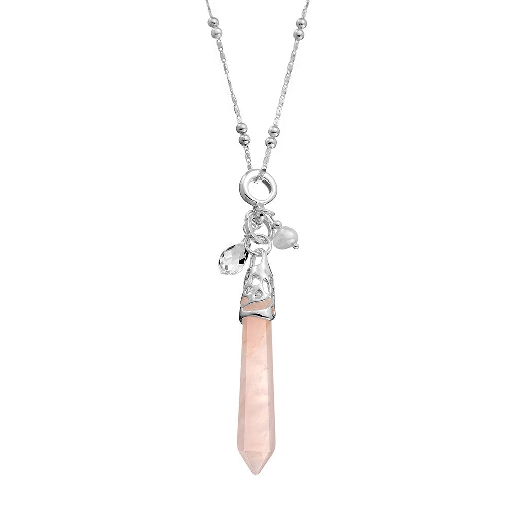 Allure Rose Quartz Necklace - Silver