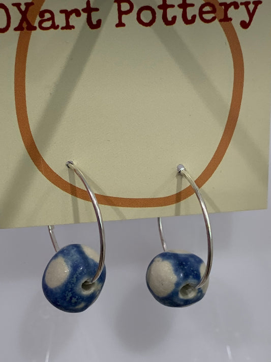 Single Ball Earrings - Blue / White Dots
