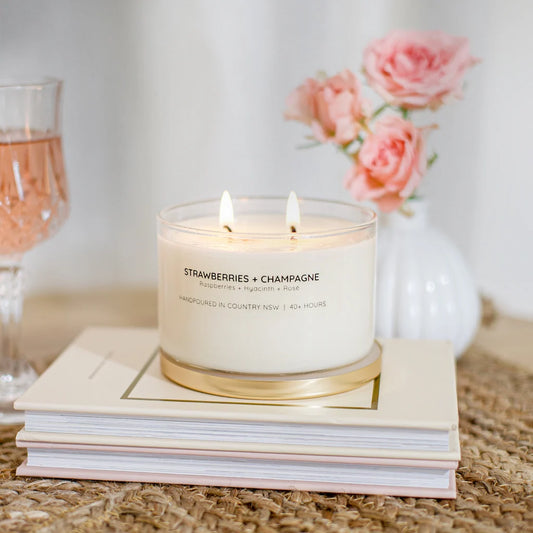 Strawberries + Champagne Gold Lid Soy Candle