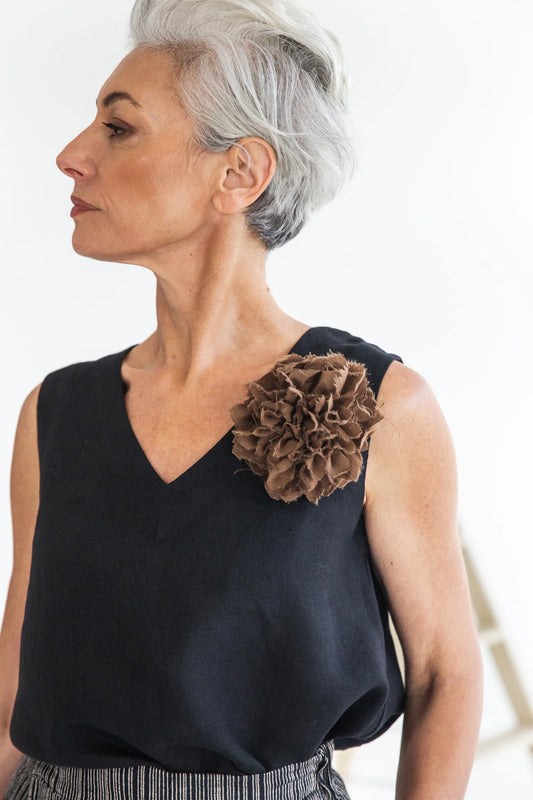 Fabric Flower Brooch - Cinnamon