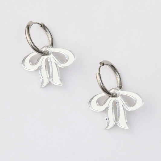 Floppy Bow Earrings- Silver