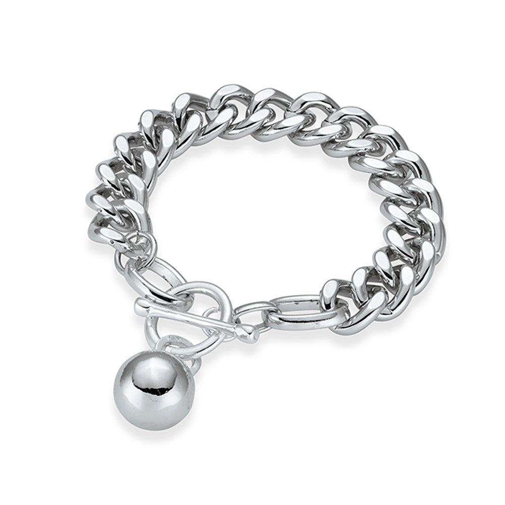 Allure Curb Link Bracelet Ball Pendant  - Silver