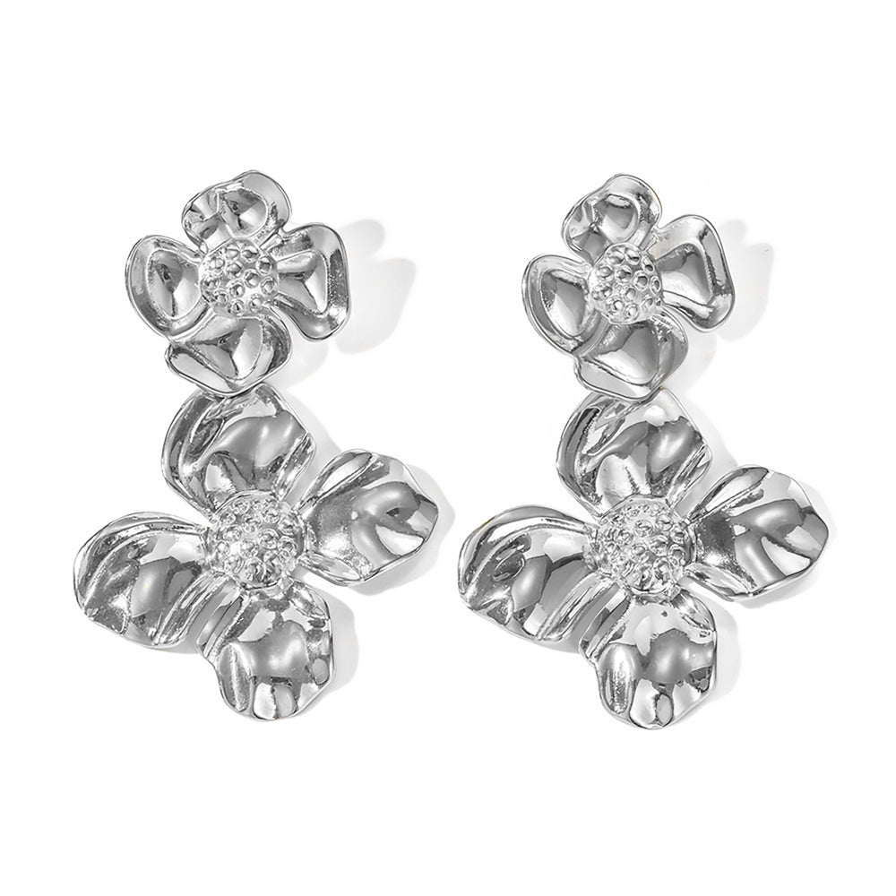 Double Flower Drop- Silver