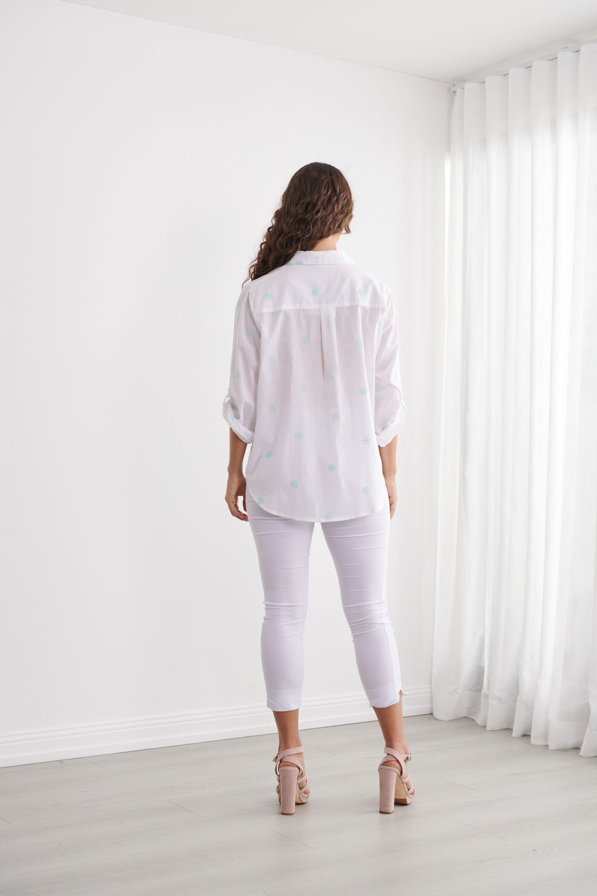 Caju Collared Shirt Floral Motif -  White