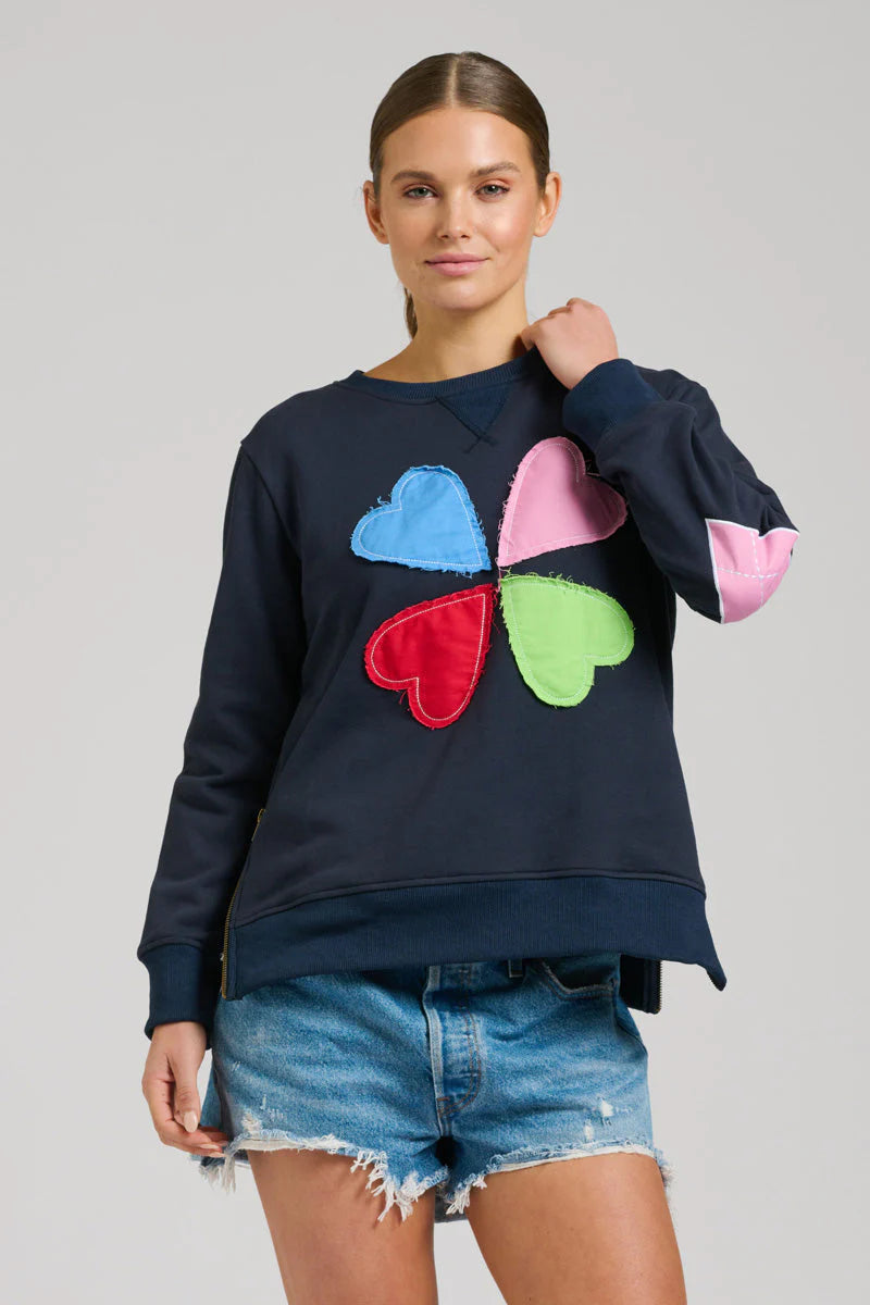Zipside Classic Cotton Sweatshirt - French Navy Hearts