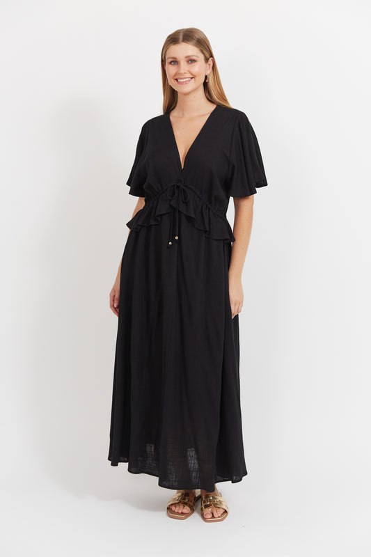 Jardin Frill Maxi Dress- Black