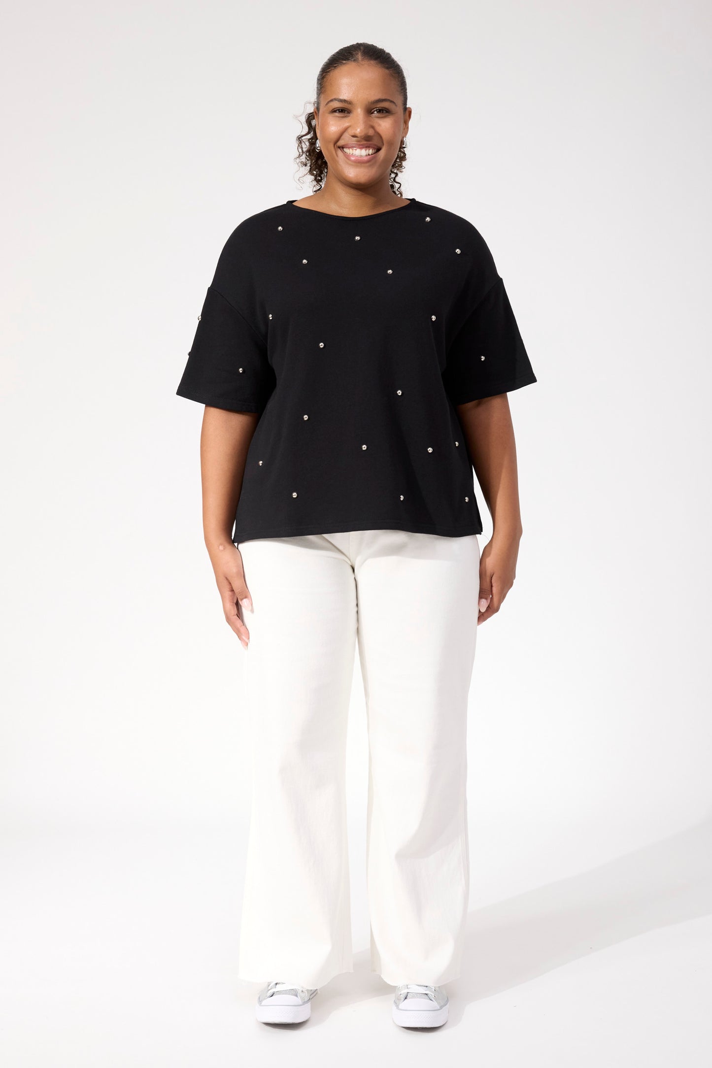 Boston Studded Sweat T-Shirt - Black