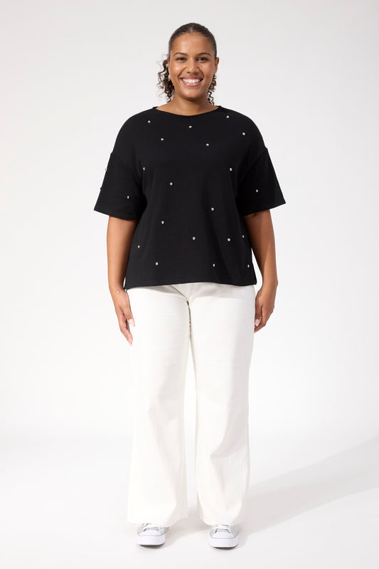 Boston Studded Sweat T-Shirt - Black