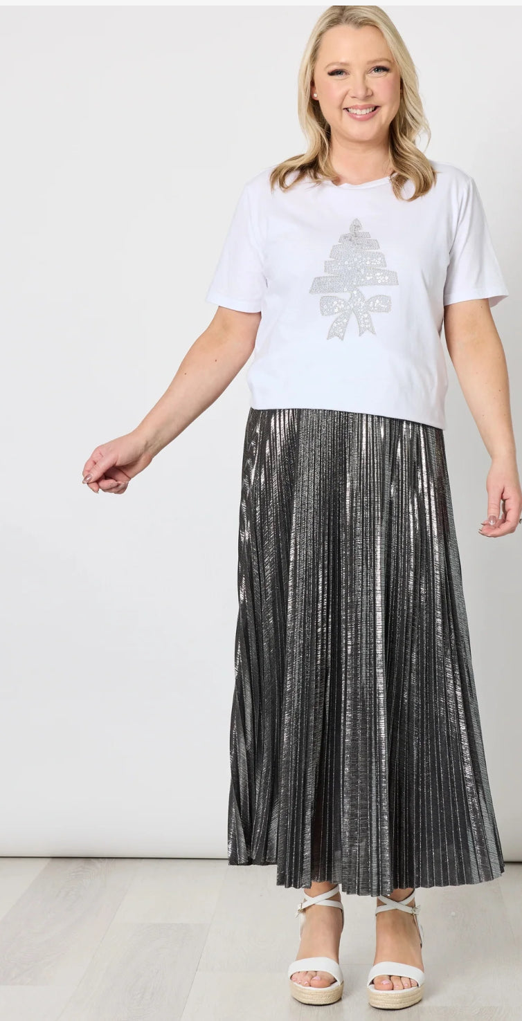 Shimmer Pleated Skirt- Silver