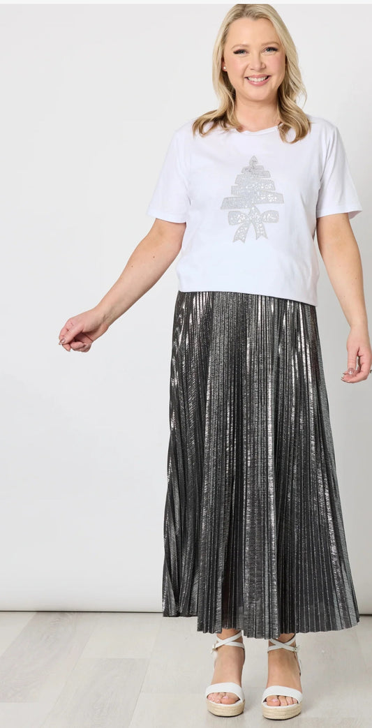 Shimmer Pleated Skirt- Silver
