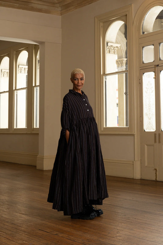 Edith Dress - Brown Stripe