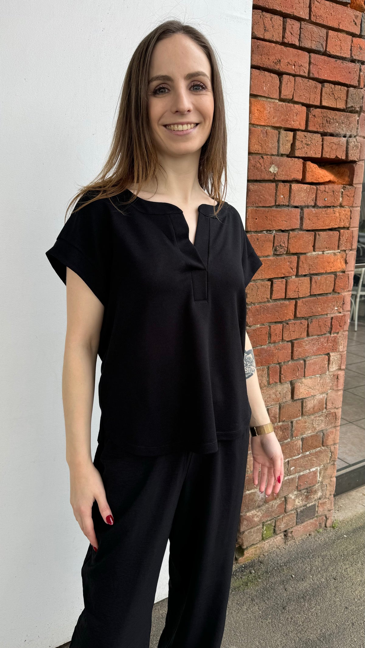 Paz Torras Mandarin Collared Tshirt - Black