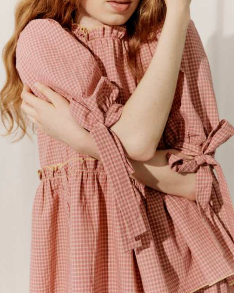 Matilda Bow Top - Flamingo Gingham