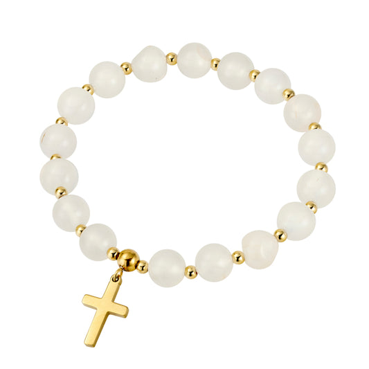 Allure Beaded Bracelet w Cross- White