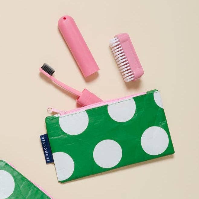 Tiny Zip Pouch – Green Polka Dot