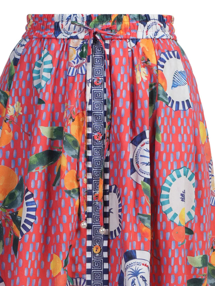 Emily Love Lock Bernie Print Skirt Lava Red