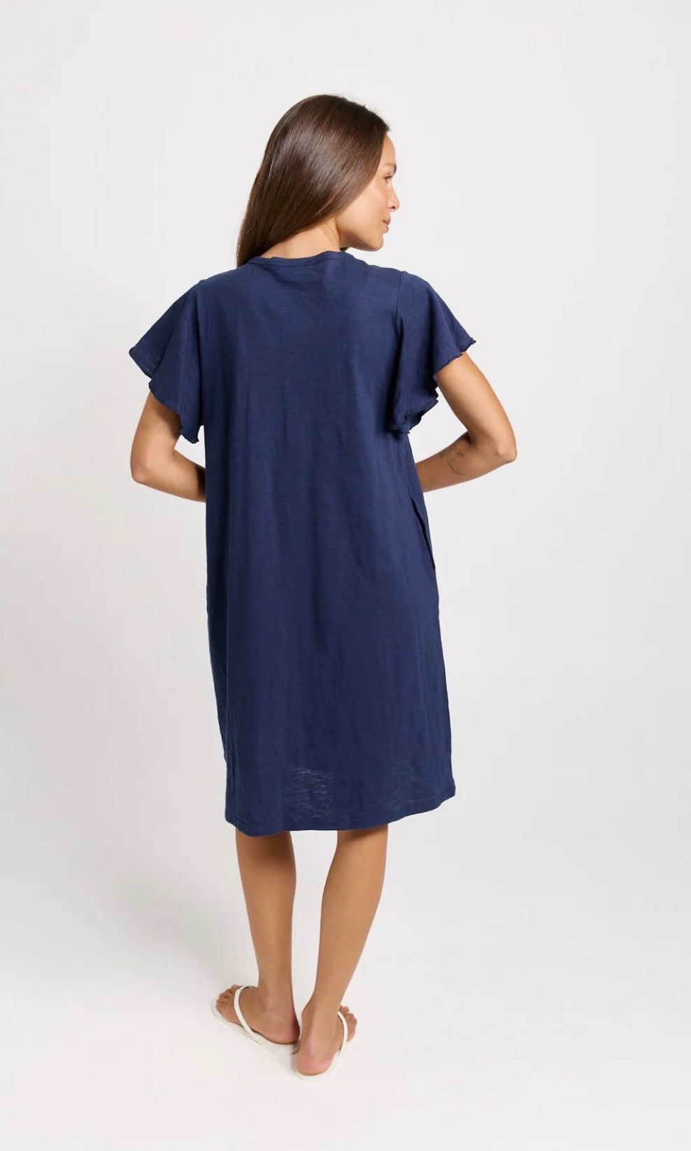 Celene Frill Sleeve T-Shirt Dress - Navy