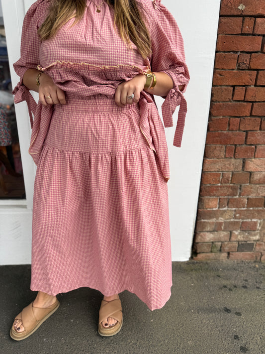 Sunday Midi Skirt - Flamingo Gingham