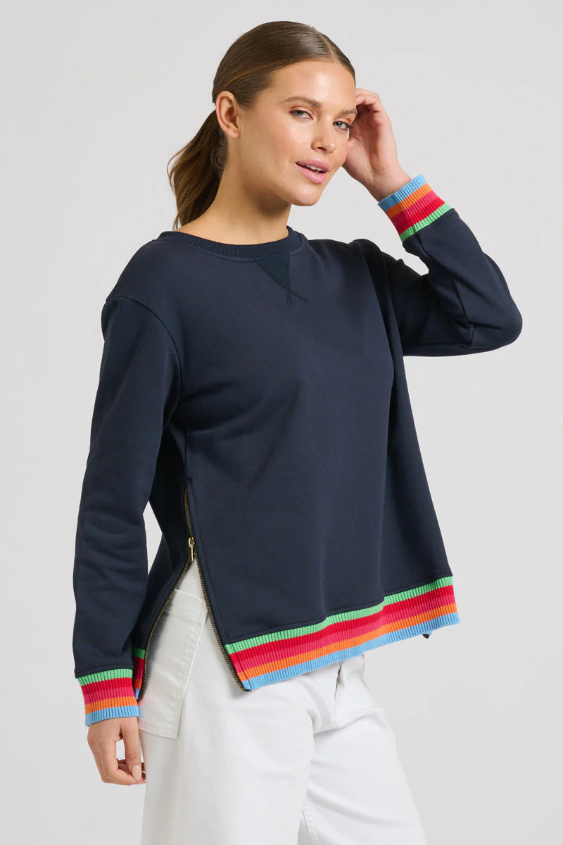 Zipside Classic Cotton Sweatshirt - French Navy Rainbow
