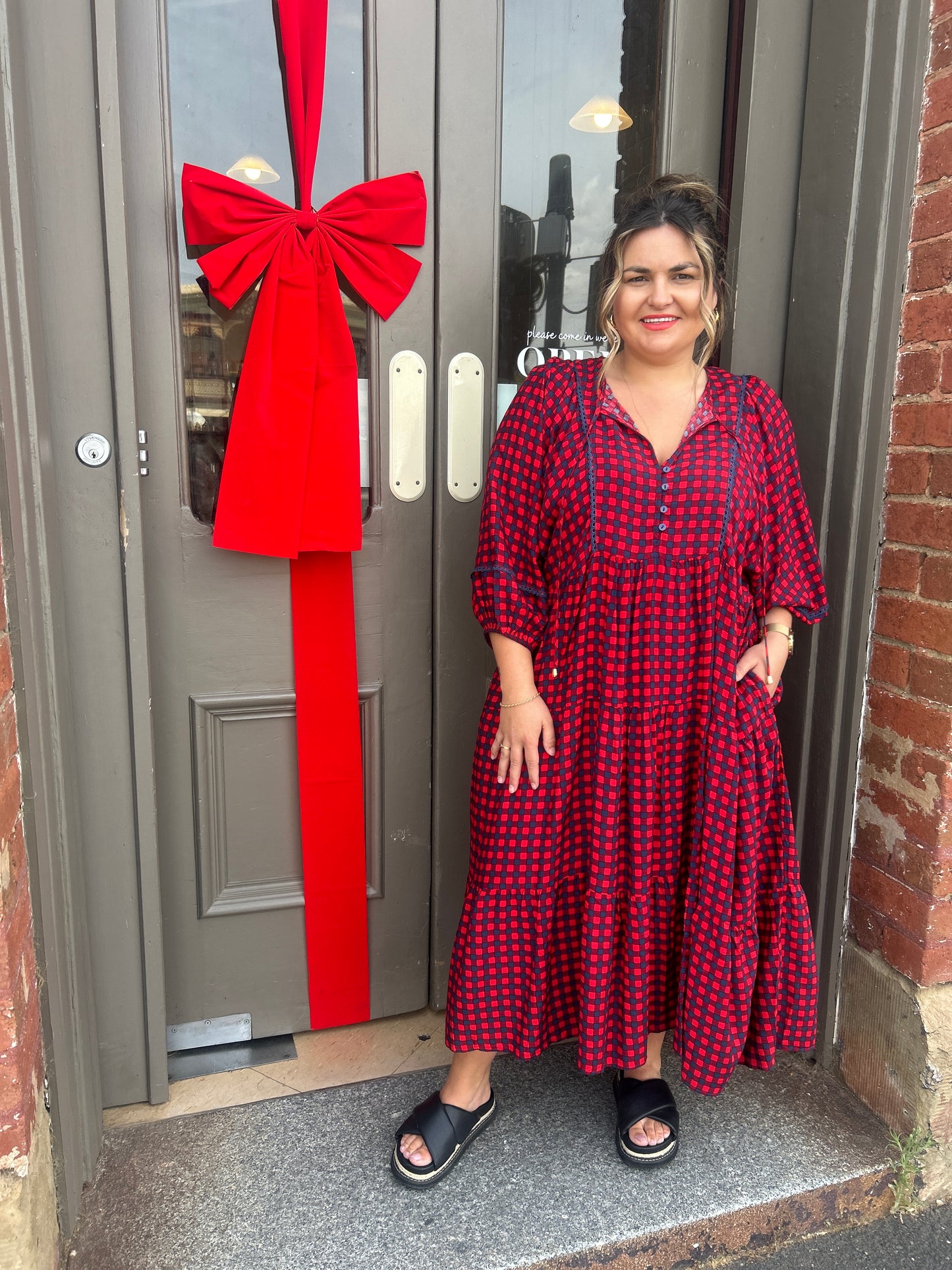 The Wren Dress - Navy & Red Check