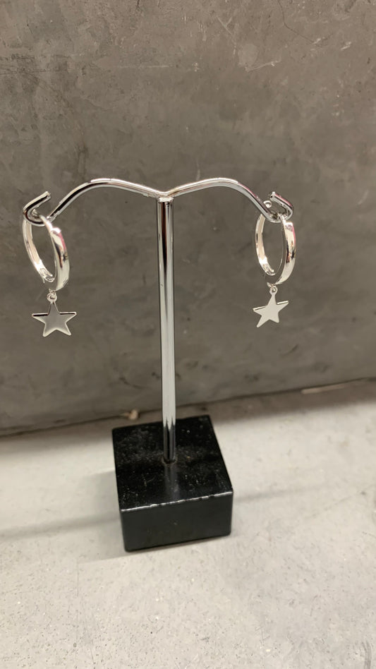 Huggie Earrings with Star Charm - Silver