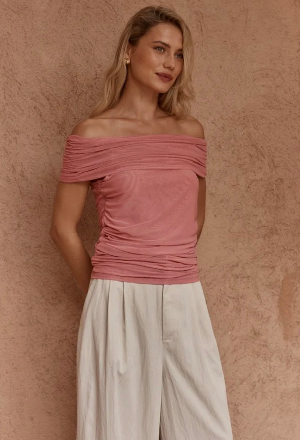 Jordan Off Shoulder Top - Burnt Pink